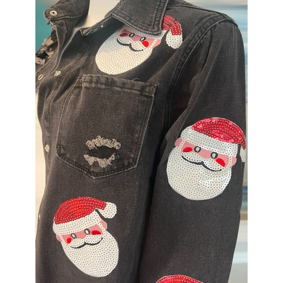 Sequin Santa frayed denim top/shacket S L XL - Picture 5 of 8